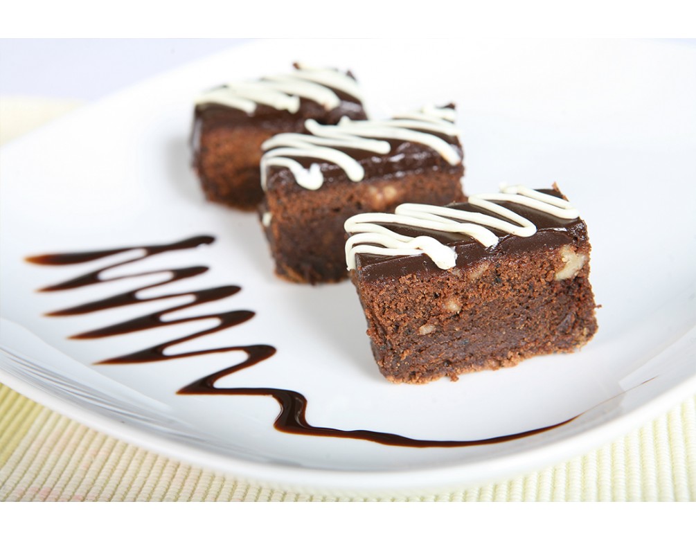 Chocolate Walnut Brownie topped with Chocolate Ganache
