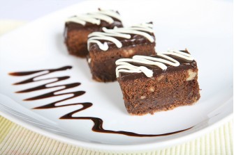 Chocolate Walnut Brownie topped with Chocolate Ganache